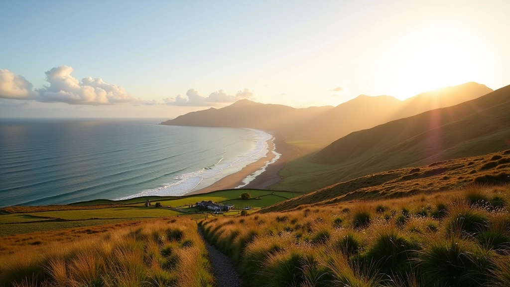 Panoramic view of Connemara mountains meeting Atlantic coastline