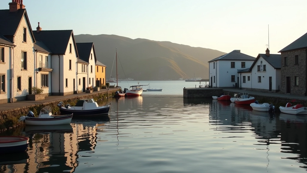 Charming Roundstone harbor village with traditional Irish architecture and boats