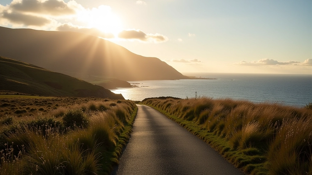 Beautiful coastal landscape in Connemara with rolling hills and ocean views