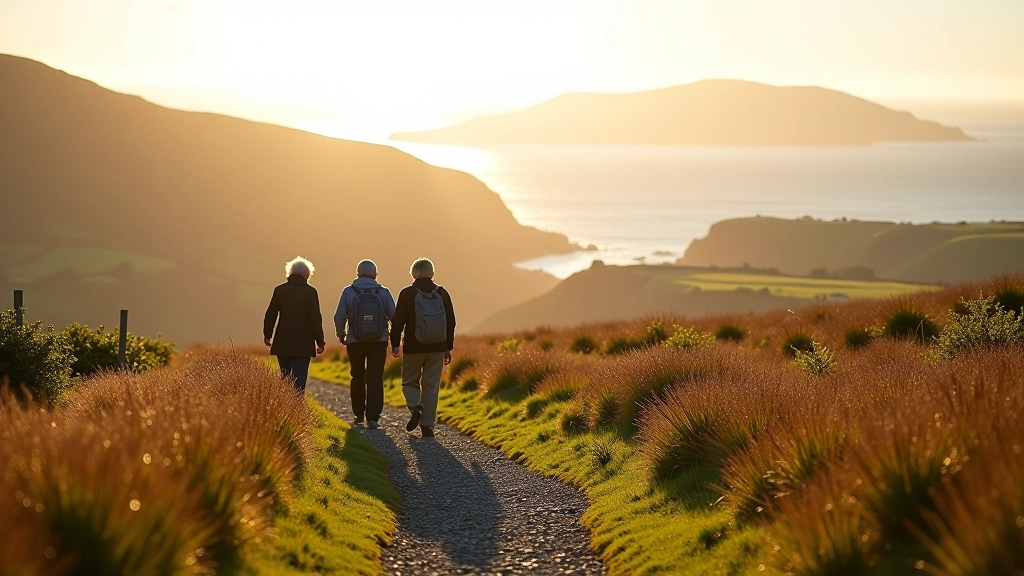 Walkers enjoying the scenic Clifden Sky Road with expansive coastal and mountain views